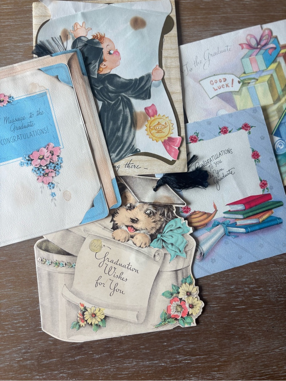 Vintage Graduation Greeting Cards - Assorted Pastel Designs